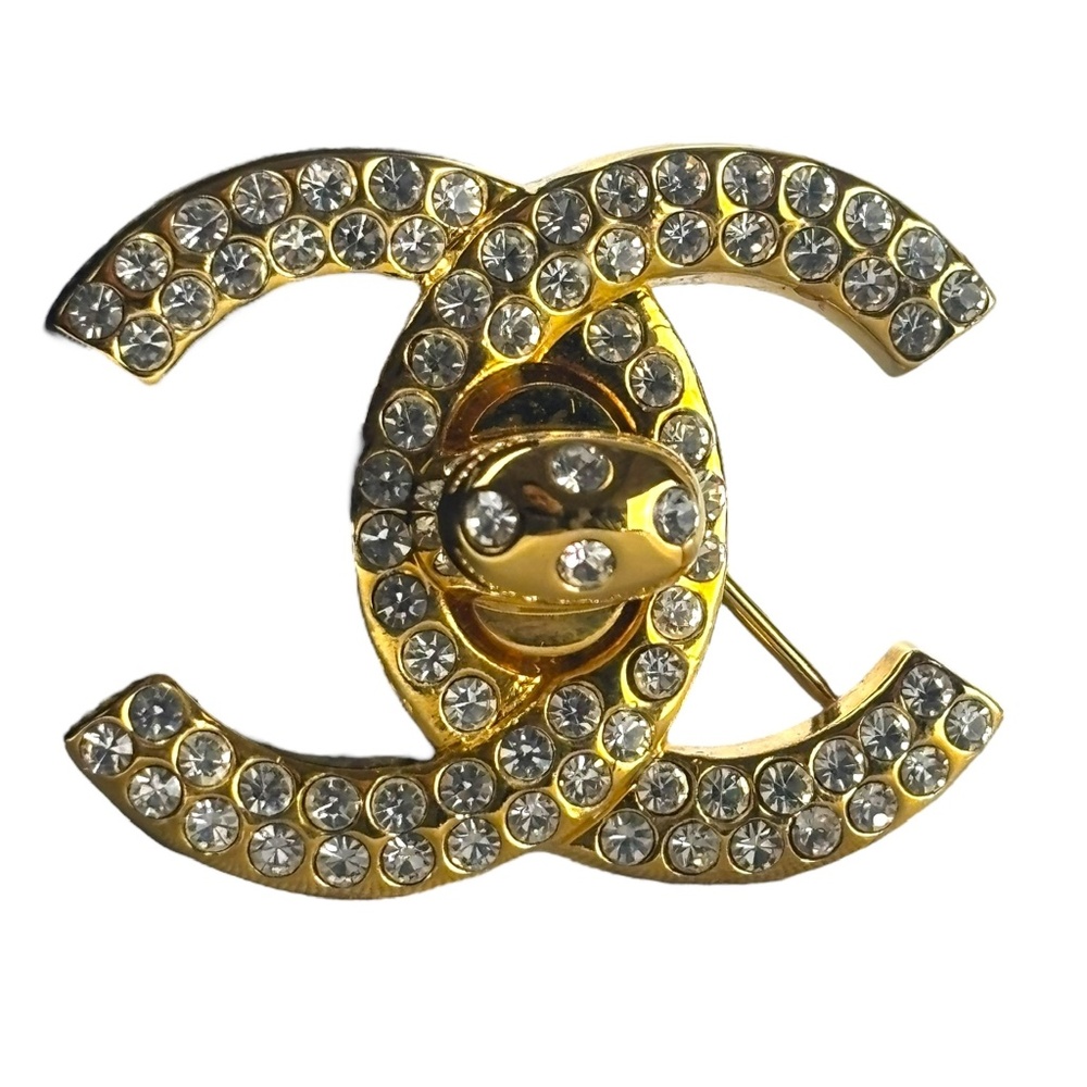 CHANEL 1996 Rhinestone Embellished CC Brooch